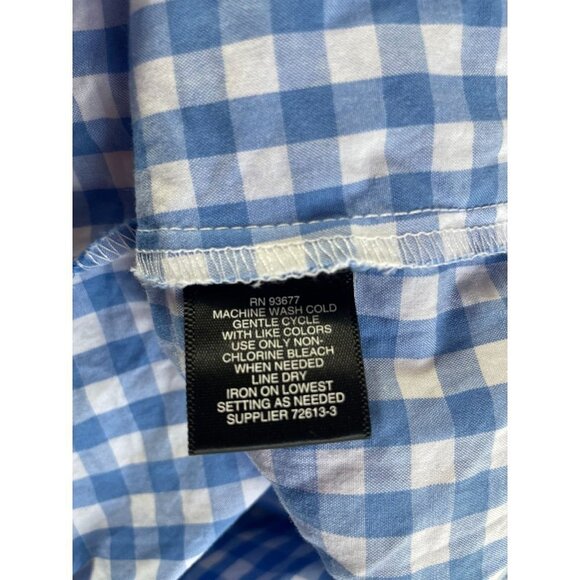 Liz Claiborne Career Blouse Pullover Top Keyhole Blue Checkered Cotton Sz M - Picture 8 of 8